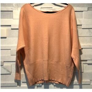 FREE PEOPLE Cashmere Silk Long Dolman Sleeve Boat Neck Sweater Peach Pink  XS